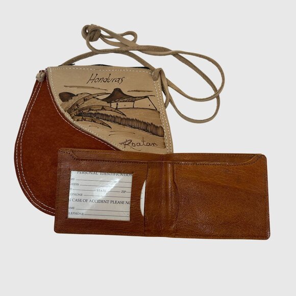 Handcrafted Honduras Roatán 2012 Leather Souvenir Bag & Wallet Set - Picture 7 of 10